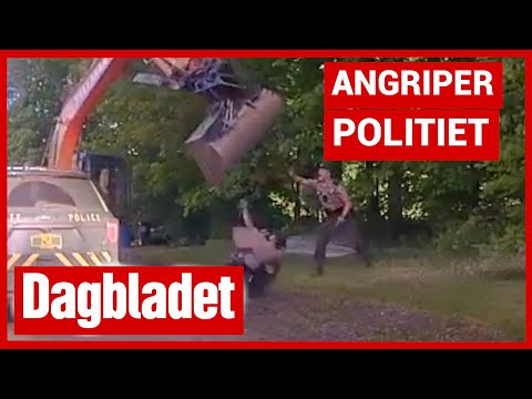 Angriper politiet med gravemaskinen
