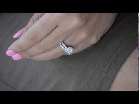 Millgrained Halo Engagement Ring Bridal Set (1.48 ct. twt.) - TwoBirch  ST-ENG-217-WG-FL