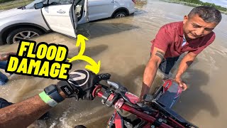 FLOODING MY MOTORCYCLE HELPING A FLOODED CAR!!