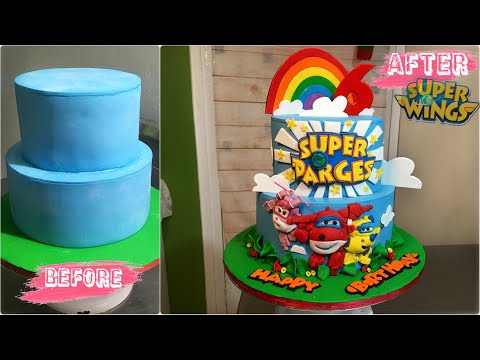 🇬🇩 GRENADIAN CAKE DECORATOR BAKES & DECORATES 2 TIER SUPER WINGS THEME CAKE | Jadie’s Cake Vlogs
