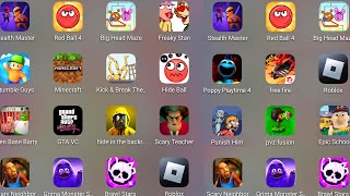 Roblox,Poppy Playtime 4,EPIC SCHOOL,Scary Teacher 3D,Minecraft,Grimace Monster,Punish Him,Free Fire.