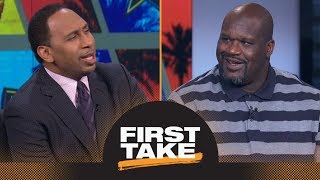 Shaq riles Stephen A. up by saying LeBron James should join Warriors | First Take | ESPN