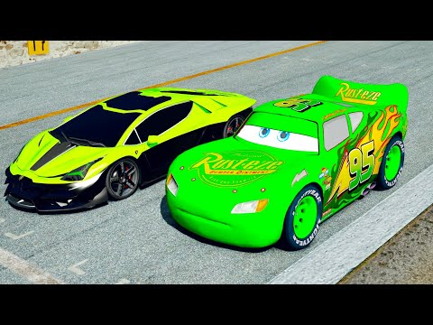 Lightning McQueen Green Edition vs Lamborghini Scorpion Concept - Drag Race 10 KM