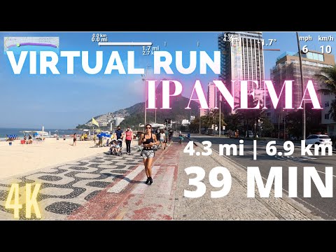 Virtual Run 39 Minutes | Ipanema 4.3mi (6.9km) | Treadmill Virtual Run in 4K