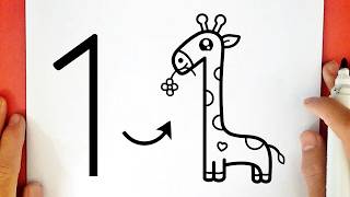 Como desenhar uma GIRAFA KAWAII usando o NÚMERO 1