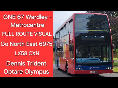 FULL ROUTE VISUAL: Go North East 67 Wardley - Metrocentre (6975 - LX58 CXN)