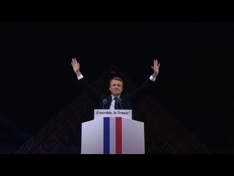 EU anthem 'Ode to Joy' plays as Macron arrives at victory rally