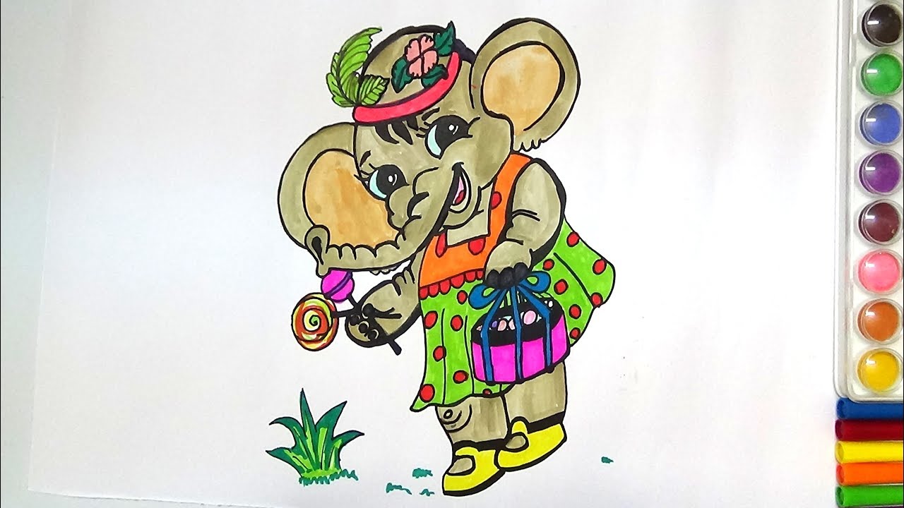 DRAW AND COLOR BABY ELEPHANT COLORING PAGE FOR KIDS-LEARNING ART FOR KIDS