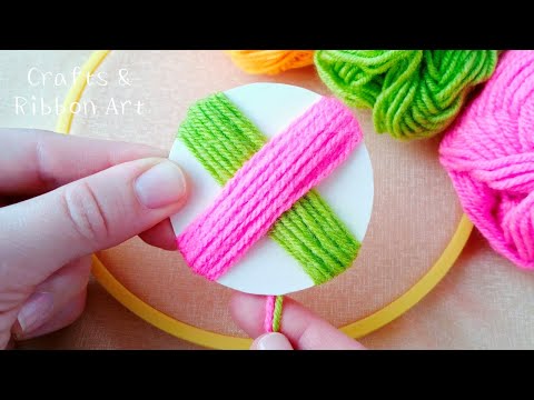 Superb Woolen Flower Making Trick Using Paper - Hand Embroidery Amazing Flower Design - Sewing Hack