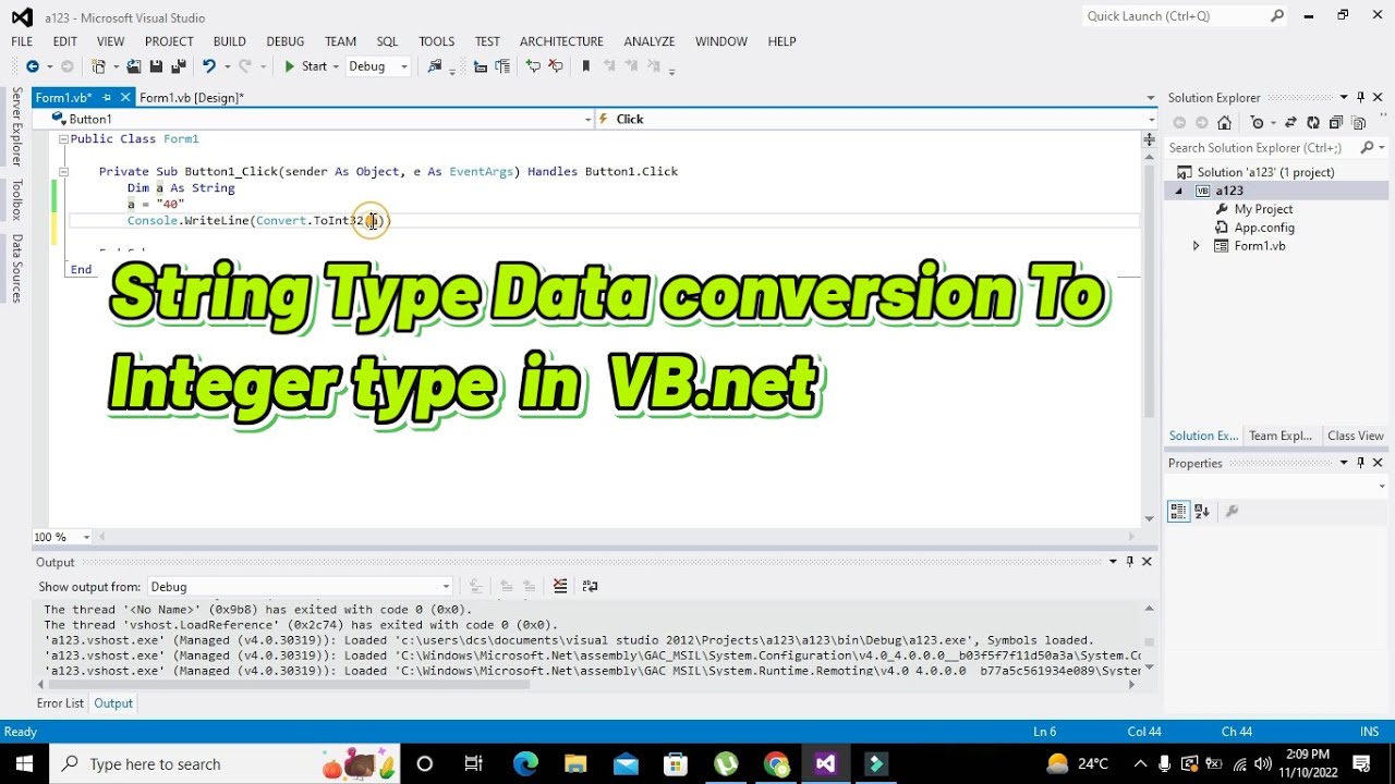 how to convert string type data to integer type data in vb.net | str to int conversion in vb.net