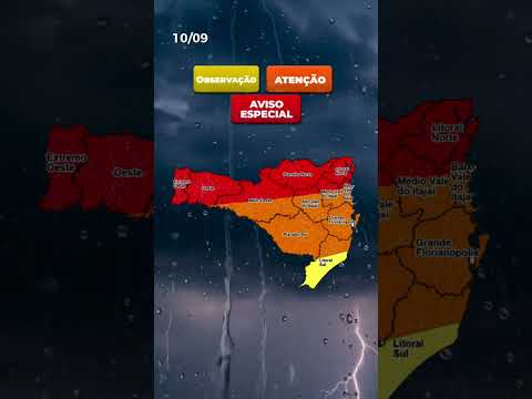 ⚠️ Sexta-feira será de atenção e risco muito alto para tempestades em Santa Catarina.