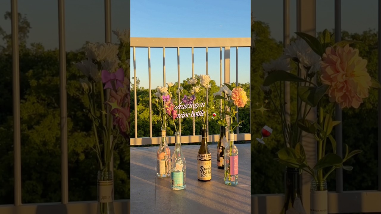 drawing on wine bottles 🍷🎀✨#ワーホリ #drawing #一人暮らし#おうち時間#オーストラリア
