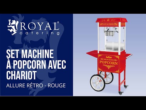 Vidéo - Set machine à popcorn avec chariot - Allure rétro - Rouge