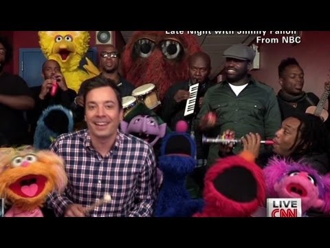 Sesame Street cast plays along with host Jimmy Fallon.