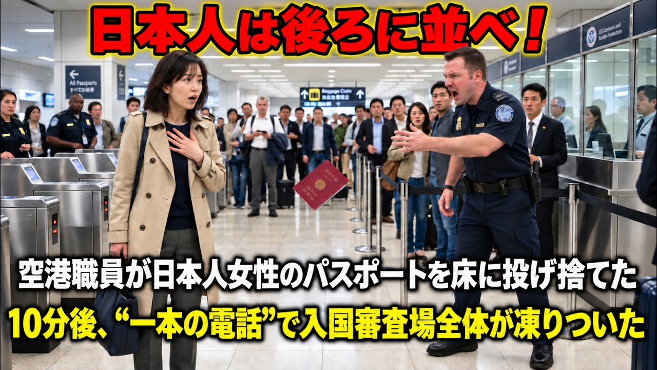 「日本人は後ろに並べ！」空港職員が日本人女性のパスポートを床に投げ捨てた――10分後、“一本の電話”で入国審査場全体が凍りついた
