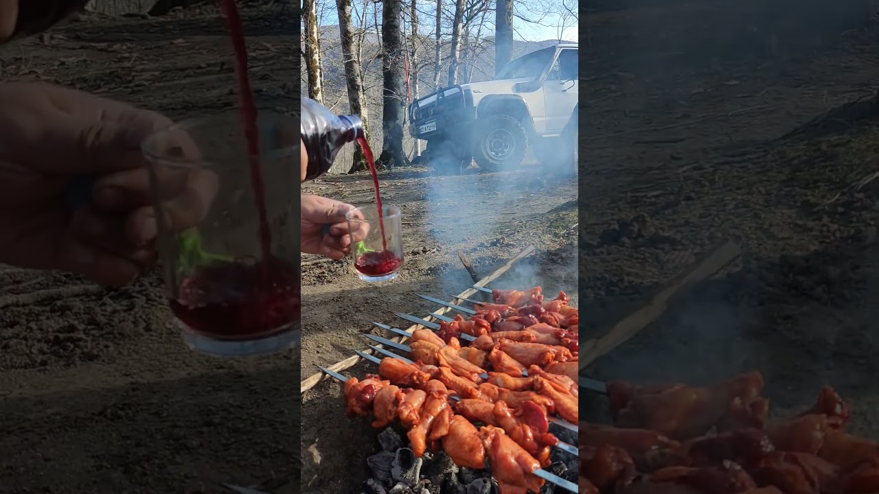 Handcrafted wine and grilled wings in pristine nature