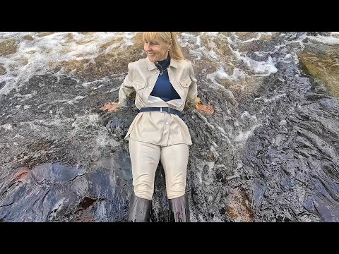 Video 114 - Happy and Free in Leather - Taster (leather trouser suit, riding boots, wading in river)
