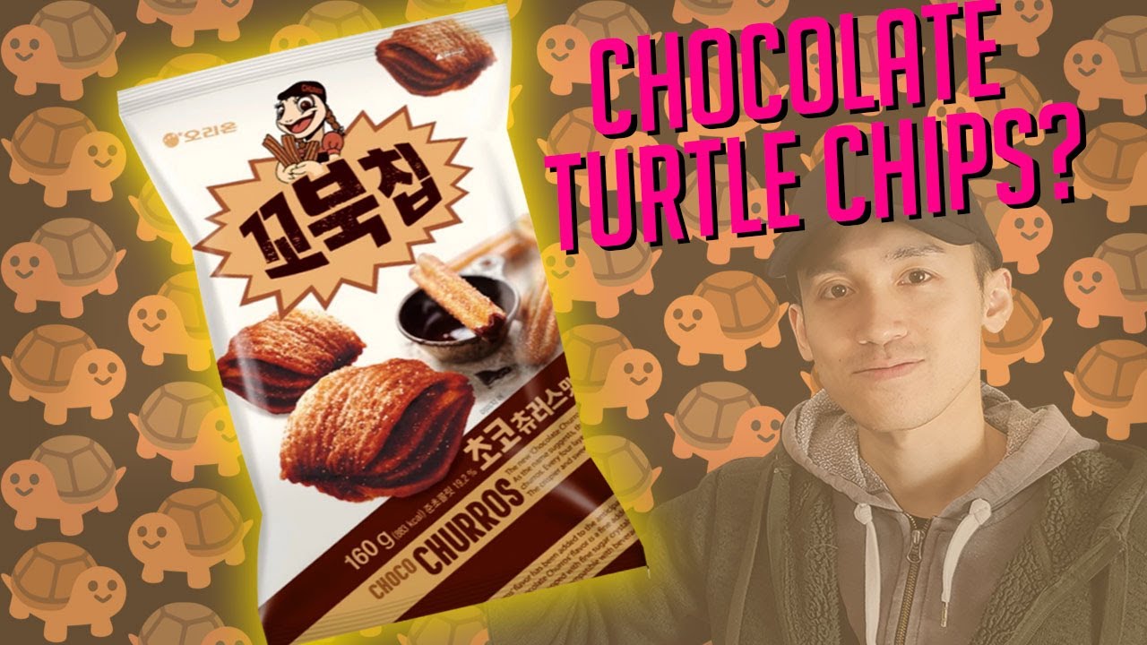 A bag of Orion Turtle Chips Choco Churros flavor with cocoa coated four layer chips showing the cinnamon sugar dusting