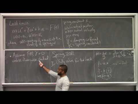 Math 391 Lecture 16 - Higher Order Linear ODEs, after spring mass examples