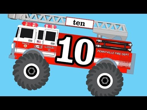 Monster Fire Trucks Teaching Numbers 1 to 10 - Learning to Count for Children Video