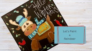 Whimsical Reindeer Acrylic Painting | Mixed Media on Black Background | Paint & Trace