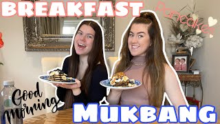 BREAKFAST MUKBANG *CLEAN PANCAKES* and Answering Random Questions | Karlee and Ambalee.