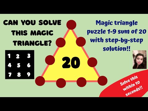 Can you Solve this magic triangle? Magic triangle puzzle 1-9 sum of 20 with step by step solutions!!