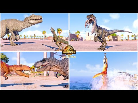 T-REX Team, Indominus Rex, Blue & Raptors, 2x Giganotosaurus 🦖 Jurassic World Evolution 2 Animations