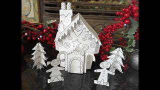 Gingerbread House Paper Craft & Coloring Activity for Kids | DIY Digital Download Free