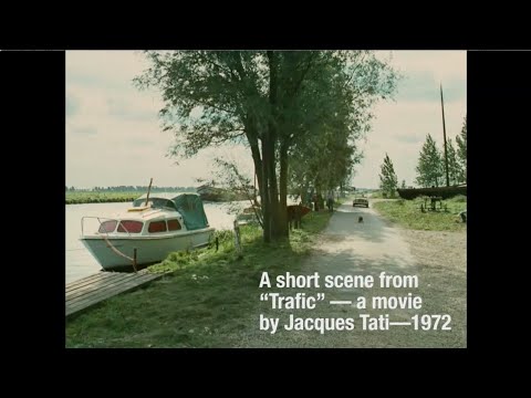 Funny dog “stealing” scene from "Trafic" by Jacques Tati