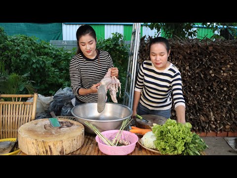 Rural style cooking : Heavy raining day, we cook cow tongue dip in chili sauce