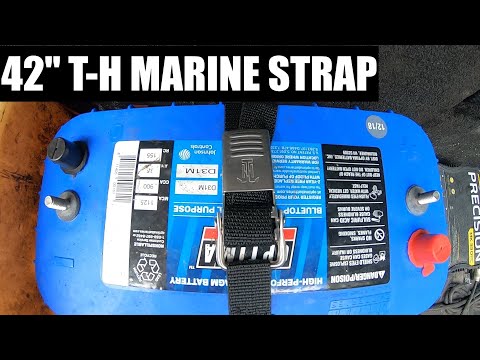 Part of a video titled How To Use A T-H Marine Battery Tie Down Strap - YouTube