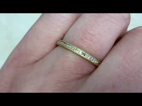 1.8MM 18K Yellow Gold and Diamond Wedding Band - Montauk Band - Hand Video
