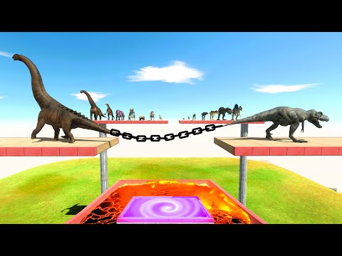 Carnivore vs Herbivore Dinosaurs Who Pulls Harder Over Portal - Animal Revolt Battle Simulator