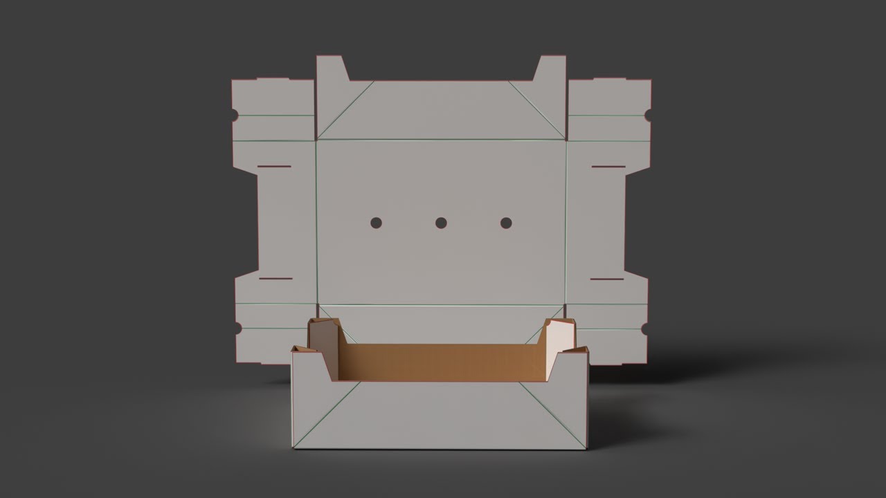 Corrugated cardboard tray Assembled and disassembled packaging 3D Model