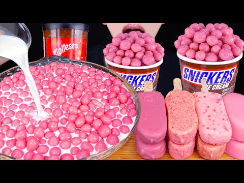 ASMR MALTESERS PINK CHOCOLATE MAGNUM ICE CREAM NUTELLA TWIX M&MS DESSERT MUKBANG몰티져스 먹방EATING SOUNDS
