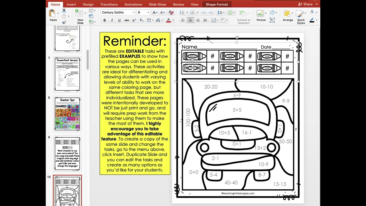 Editable Color by Code Activities
