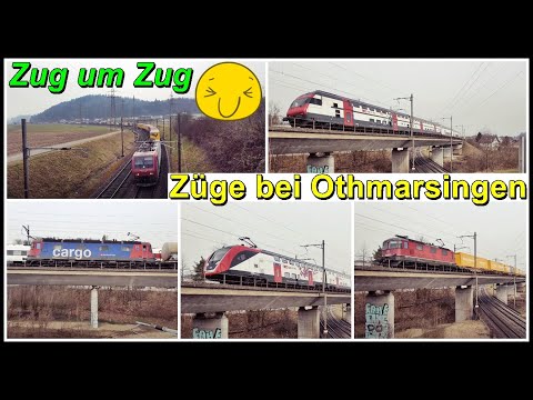 Swiss passenger & freight trains / Züge beim Gleisdreieck Othmarsingen, Kanton Aargau, Schweiz 2022
