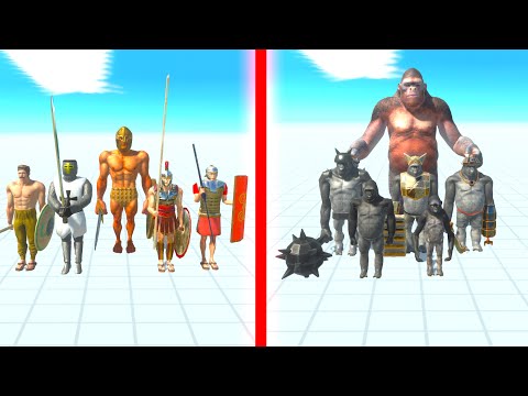 ANCIENT HUMANS Team vs MUTANT PRIMATES Team - Animal Revolt Battle Simulator ARBS
