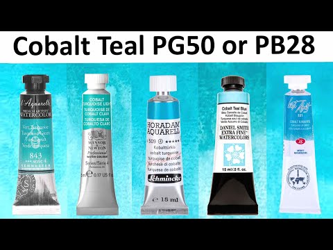Cobalt Teal PG50 Watercolor Comparison - Daniel Smith, White Nights, Schmincke, Sennelier, W&N