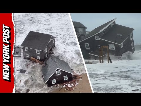 Dramatic Moment North Carolina Homes COLLAPSE into Ocean from Hurricane Winds