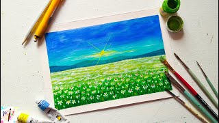 Daisy Flower Field Morning Sky Landscape Acrylic Painting Step by Step | Paint It