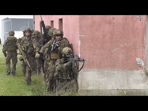 German Army Fallschirmjäger (Paratroopers) Storm Village During Urban Combat Training