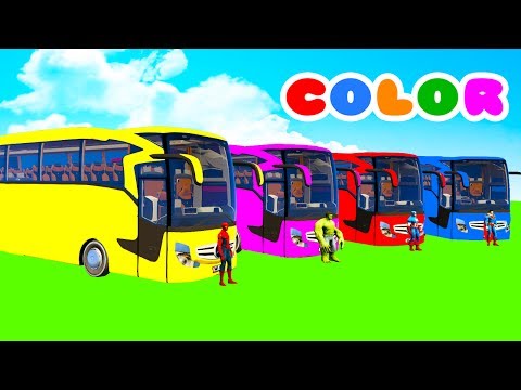 LEARN COLOR BIG BUS with Superheroes Cartoon for kids and Spiderman for babies