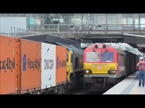 66502 (4M61 Southampton-Trafford Park) + 92016 (6G25 Mossend-Daventry @ Stafford - 30th July 2014