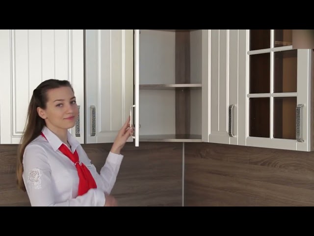 Навесной шкаф Прованс (Дуб сонома трюфель/Крем) cо стеклом правый В_96-40_1ДРДс(R) в Екатеринбурге - видео 2