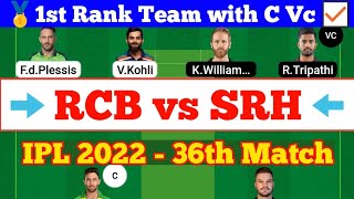RCB vs SRH 36th Match IPL 2022 Fantasy Preview, RCB vs SRH Dream Team Today Match, SRH vs RCB Stats