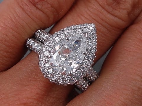3.83 ctw Pear Shape Diamond Engagement Ring and Wedding Ring Set - BigDiamondsUSA
