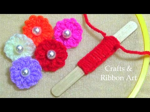 Super Easy Woolen Craft Ideas with Ice Cream Stick - Hand Embroidery Amazing Trick -  Woolen Flowers