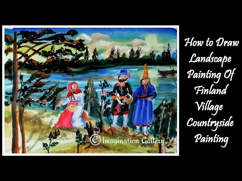 How to Draw Landscape Painting Of Finland Village Countryside Painting